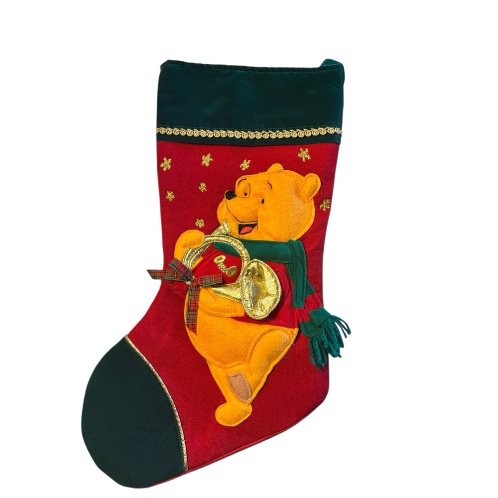 Vtg RARE HTF Disney Winnie The Pooh Bear Christmas Stocking Felt 3D Green red - Picture 13 of 14